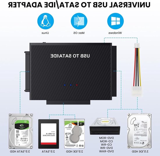 USB 3.0 Adapter voor 2.5 en 3.5 Inch HDD/SSD met 12V 2A Voeding, IDE SATA Compatibel met Windows en Mac — afbeelding 3