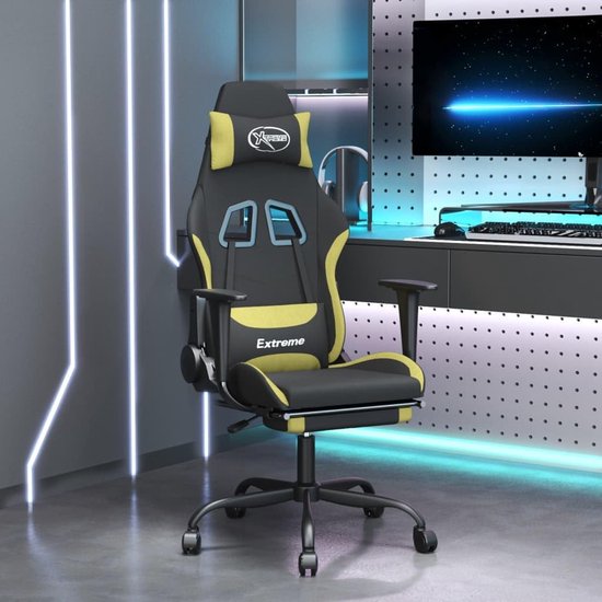 Gaming Stoel - Computerstoel TV Stoel - Comfortabel Gamen - Verstelbare Rugleuning Voetensteun - 1 stuks - Zwart en lichtgroen — afbeelding 2