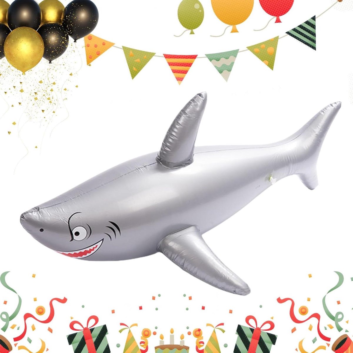 Opblaasbare Haai - Zwembad Speelgoed - Feestdecoratie - Realistisch Design - 98 x 2598 x 40 cm - Grijs