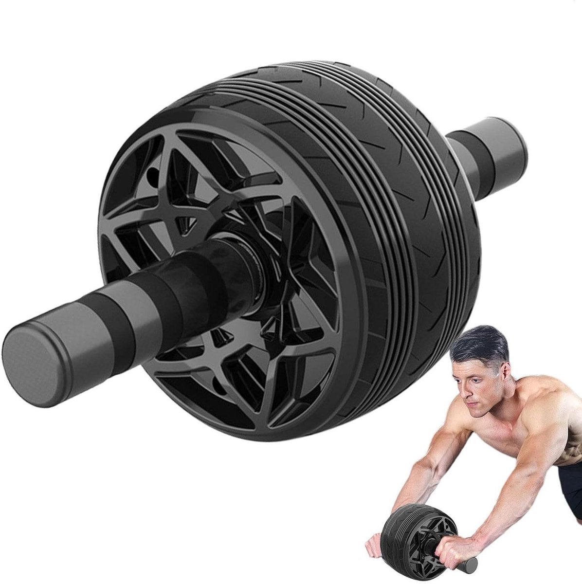 AB Wiel - Buikspierwiel Core Trainer - Thuis Krachttraining - Automatische Terugslag - 21 x 17 x 15 cm - Zwart
