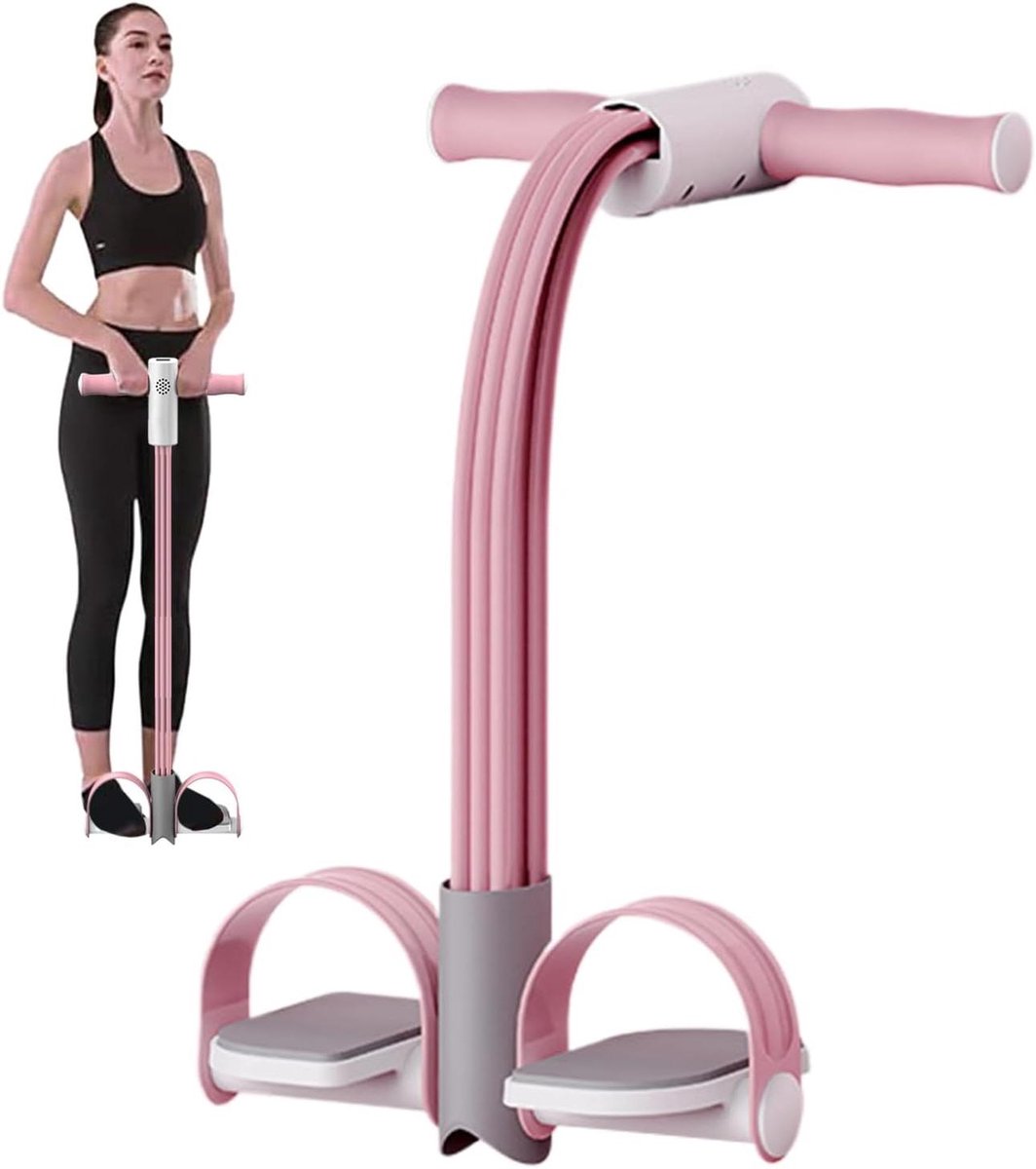 Fitness Pedal Puller - Abdominal Trainer Band - Thuis trainen - Real-time stemtelling - 126 cm uitgerekt - Roze