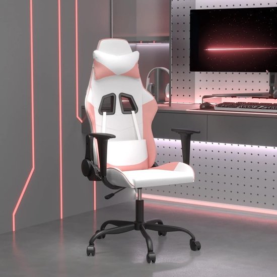 Gaming Stoel - Computerstoel Fauteuil - Comfortabel Zitten - Met Massagefunctie - 1 stuk - Wit en Roze — afbeelding 3