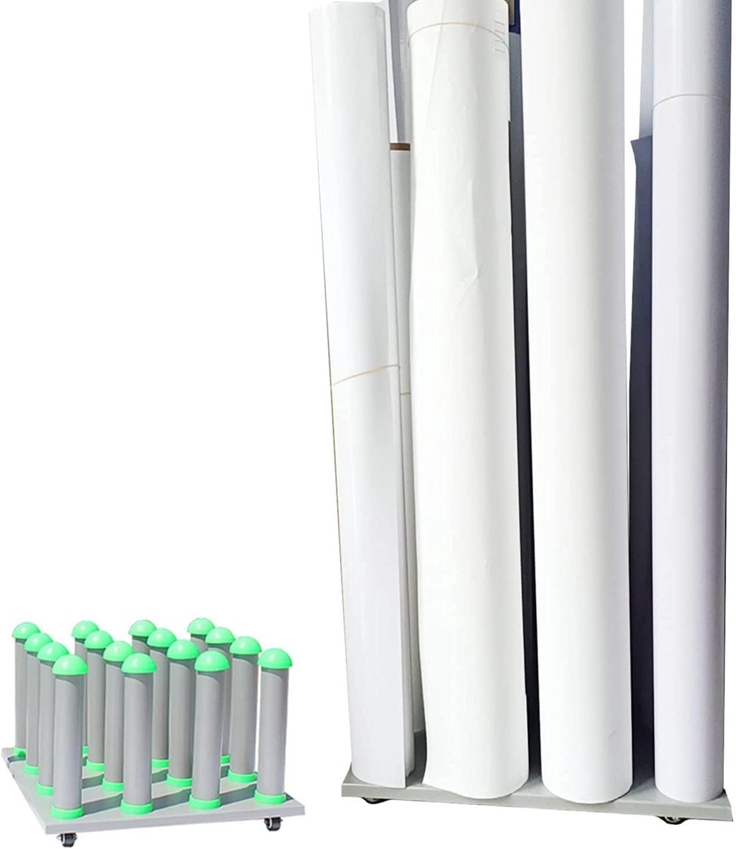 Opbergorganizer Voor Rollen - Mediahouder Archiefkast - Rollen Opslaan - Verrijdbaar Stalen Rek - 56x56 cm - Groen
