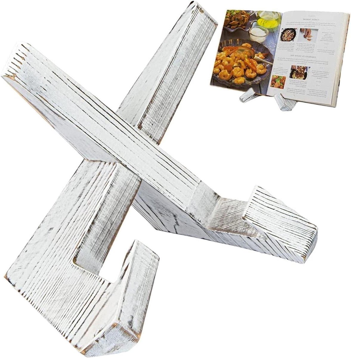 Boekstandaard Hout - Kookboekhouder Lezer - Koken en Lezen - Verstelbare Hoek - 26.5 cm - Wit