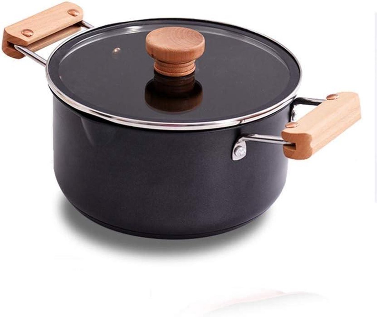 Keramische Braadpan - Soeppan Inductie - Koken en Braden - Nanokeramische Anti-aanbaklaag - 24CM - Zwart