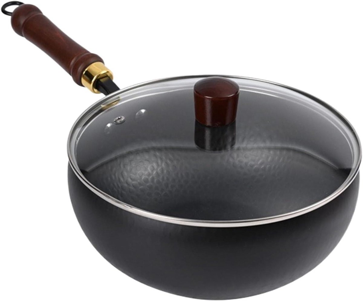 Gietijzeren Wokpan - Roerbakpan Met Deksel - Authentiek Koken - Glad Gepolijst Oppervlak - 24 cm - Hammerspatroon