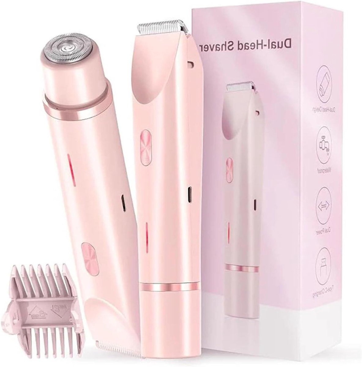 Elektrische Bikini Trimmer - Dames Scheerapparaat - Huidverzorging - 2-in-1 Dubbelkop - IPX7 Waterdicht - Roze