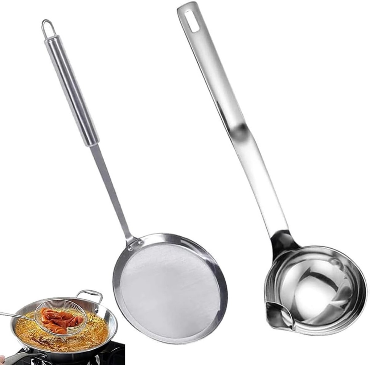 Set van 2 RVS Zeefjes voor Keuken - Fijne Mesh Skimmer voor Vetten en Olie - Ideaal voor Koken en Filtreren