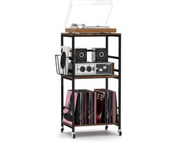 Platenspeler Stand - Platenspeler Meubel - 3 Etages - Verrijdbare Kast met Wielen - Vinyl Opbergsysteem voor LP's - Houten Platenkast - LP Record Holder - Tafel voor Draaitafel - Bijzettafel voor Woonkamer, Slaapkamer & Kantoor