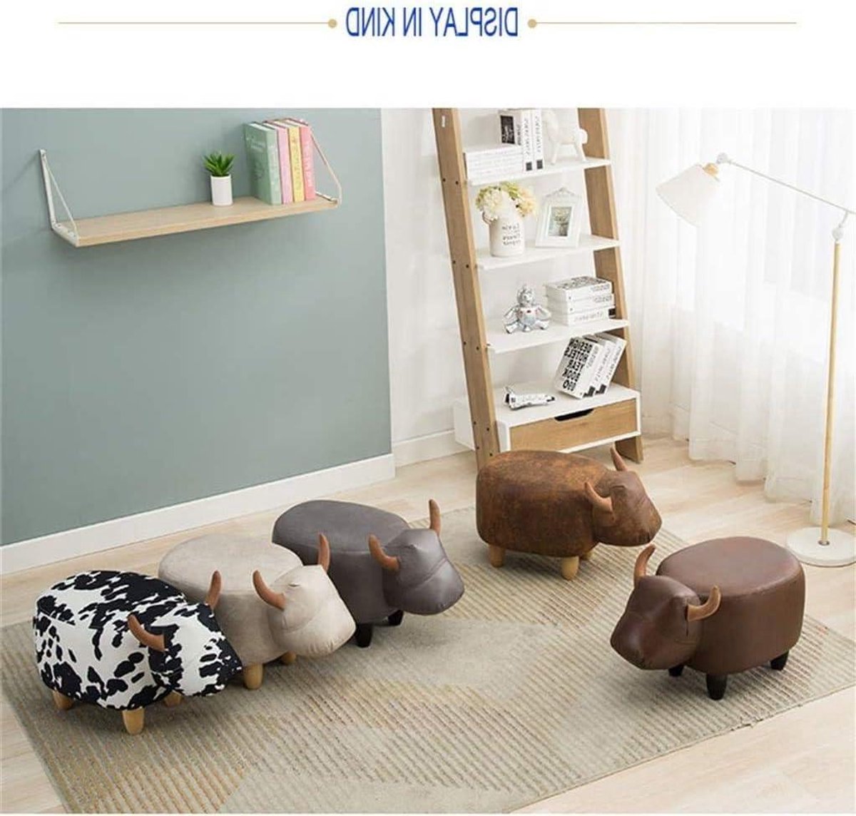 Voetenbank sofa kruk dier koe massief hout creatieve ontwerp sofa kruk wassen voetenbank kinderschoen verandering krukje (Color : Beige)