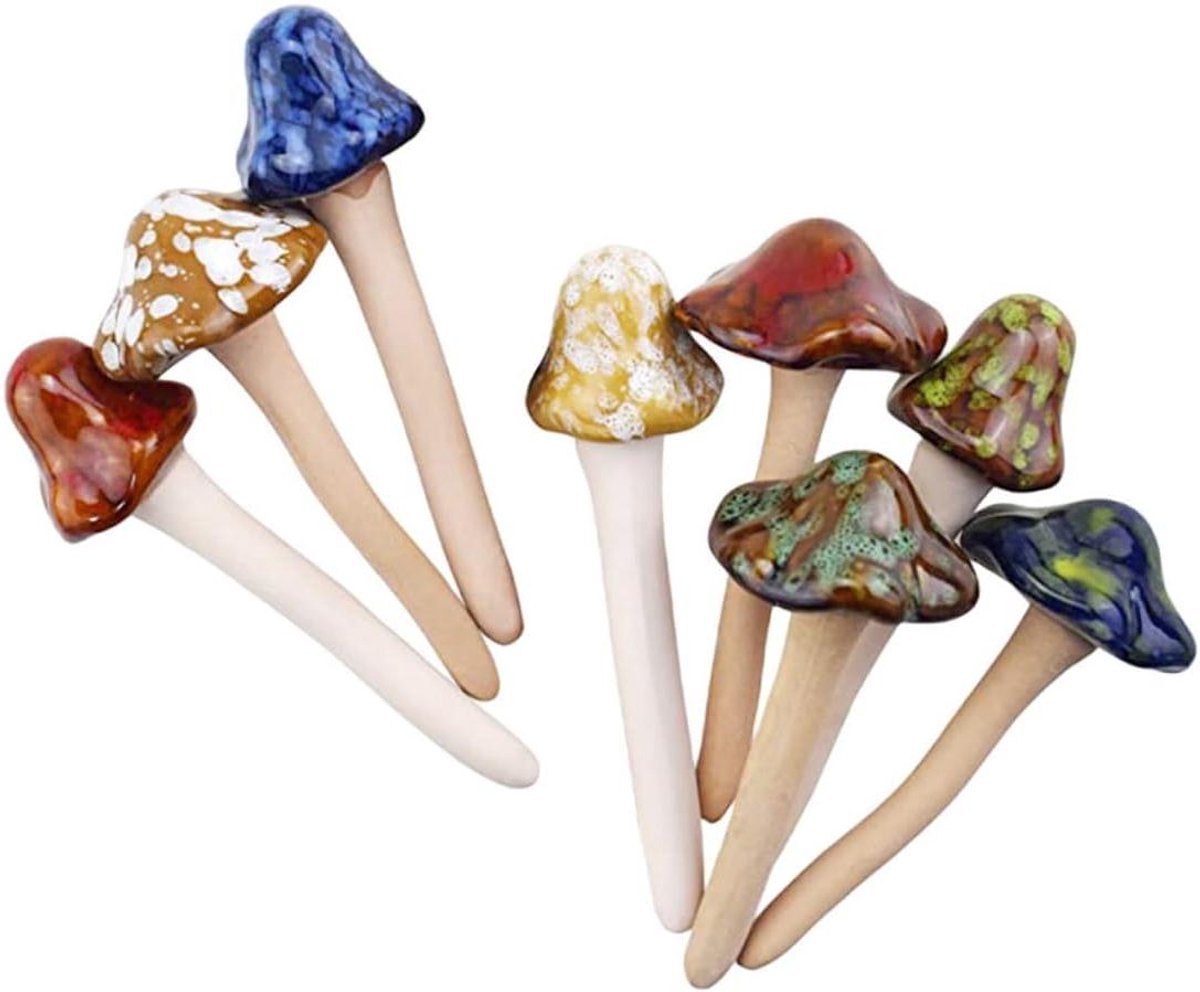 Keramische Paddenstoelen - Tuindecoratie Figuren - Tuin Aankleden - Set Van 8 Stuks - 12x5cm - Diverse Kleuren