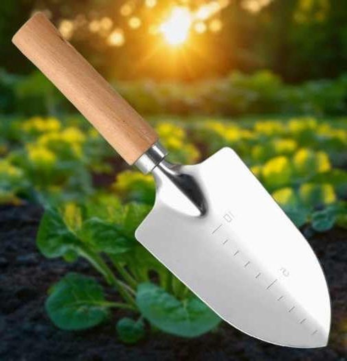 Schop Met Houten Handvat - Tuingereedschap Set - Bloemen Planten - Lichtgewicht Ontwerp - 28x8.5 cm - Houtkleur