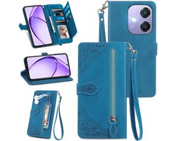 MOJIA Flip Case Compatible with OPPO A60 5G/A40 4G/A40m PU Leather Zipper Wallet Case Flip Phone Case Cover with TPU Shell Card Holder Multifunctional Cover Blue