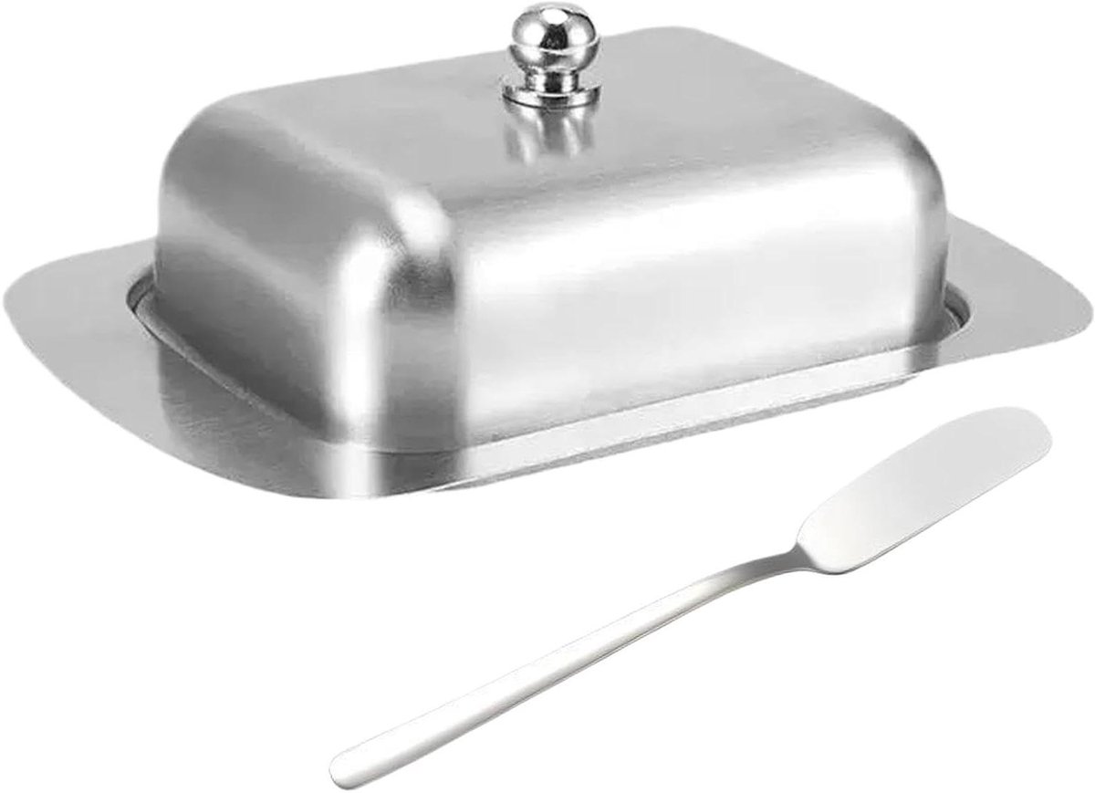 Boter Server - Zuivel Doos - Verse Boter Houden - Met Handgrepen - 20 x 15 x 15 cm - Zilver