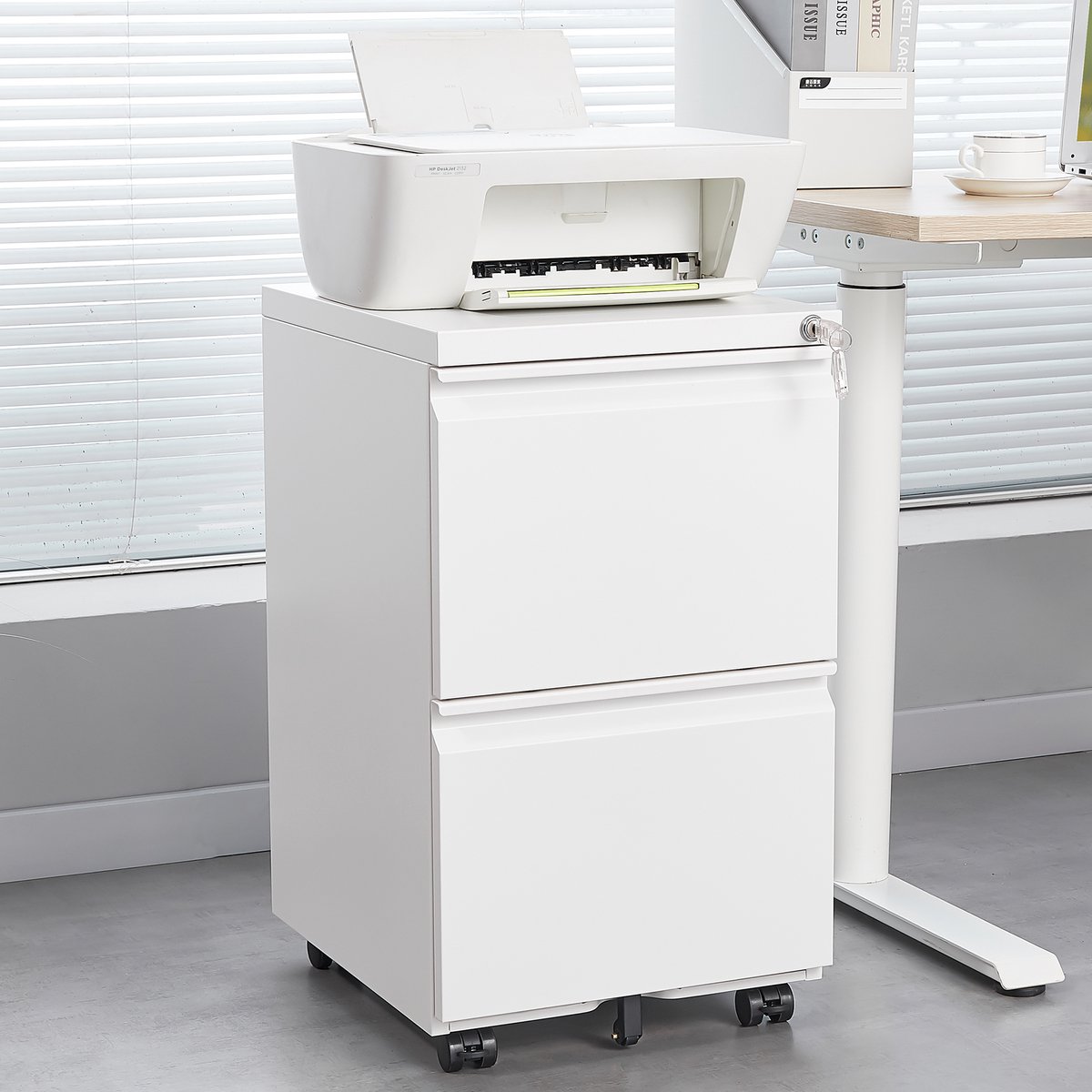 Mobiele Archiefkast - 65 cm wit - 2 laden met slot - 5-wiel anti-kip - voor A4/legal