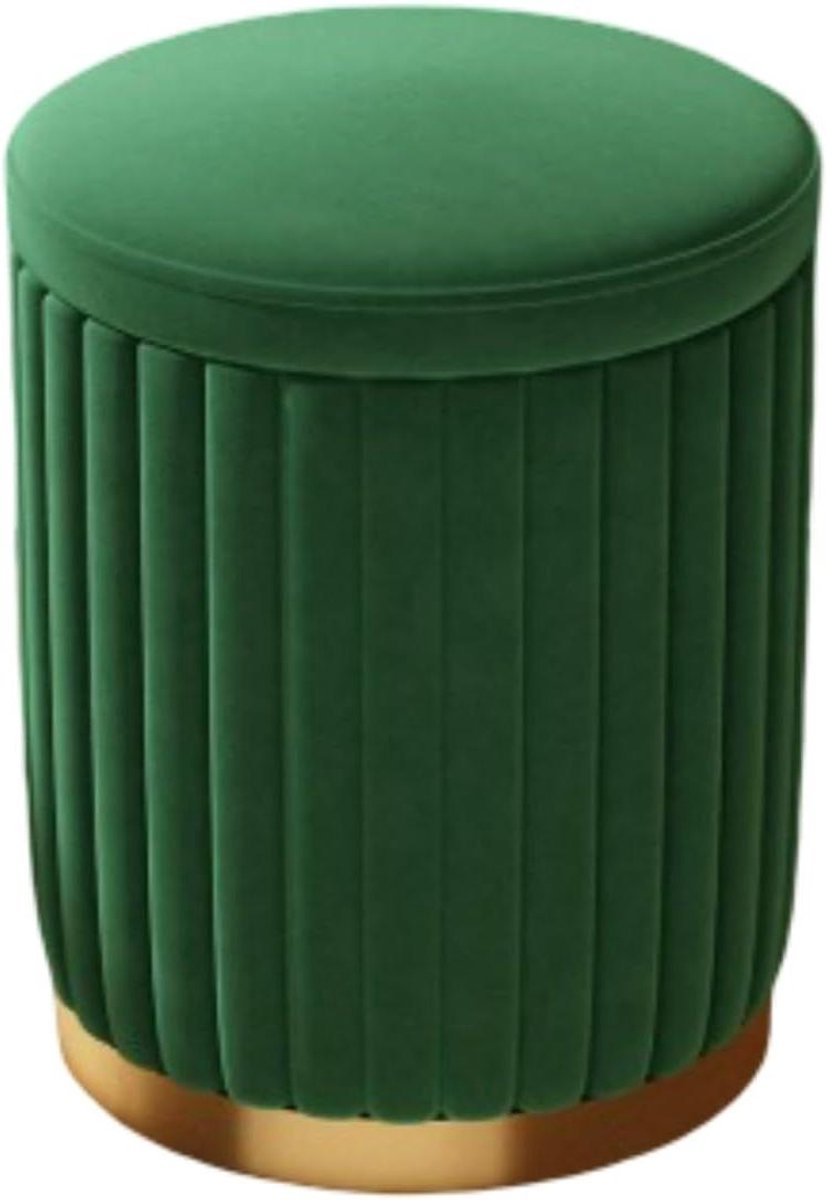 Ronde fluwelen poef - Opbergkruk gestoffeerd - Extra zitplaats - Met opbergruimte - 45 x 34 cm - Groen