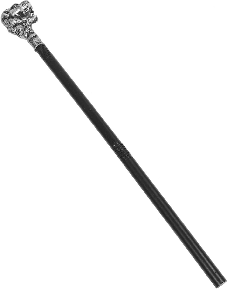Toverstaf en Koningscepter voor Cosplay en Halloween - Antieke Zilverkleurige Wandelstok met Oude Leeuwenmotief en Kostuumaccessoires