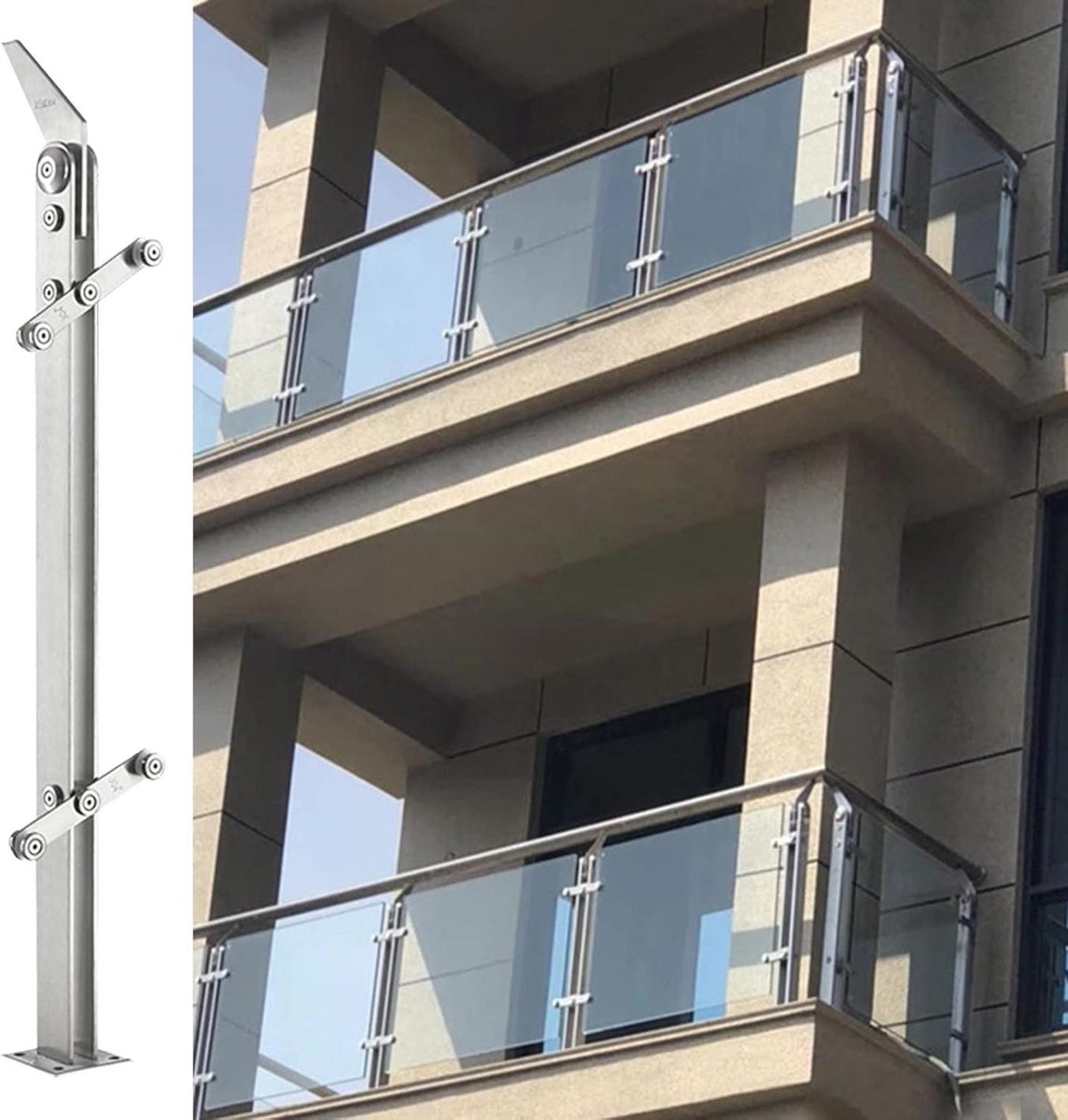 Balustrade Paal - Glazen Reling Paal - Balkon Afschermen - Roestvrij Staal 304 - 60 cm - Zilver