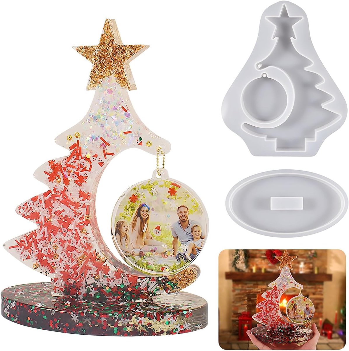 Grote Epoxyharsvormen - Kerstboom Silicvorm - Fotoalbum Epoxyhars Gieten - Kerstornament - Met Ronde Hangertje