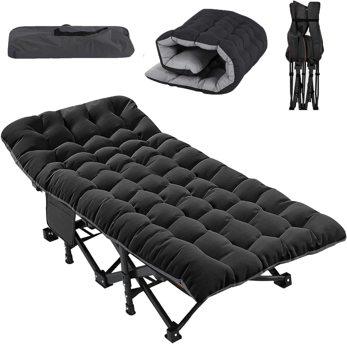 Opvouwbaar Bed - Vouwbed Logeerbed - Outdoor Relaxen - Verstelbare Rugleuning - 190x68cm - Zwart