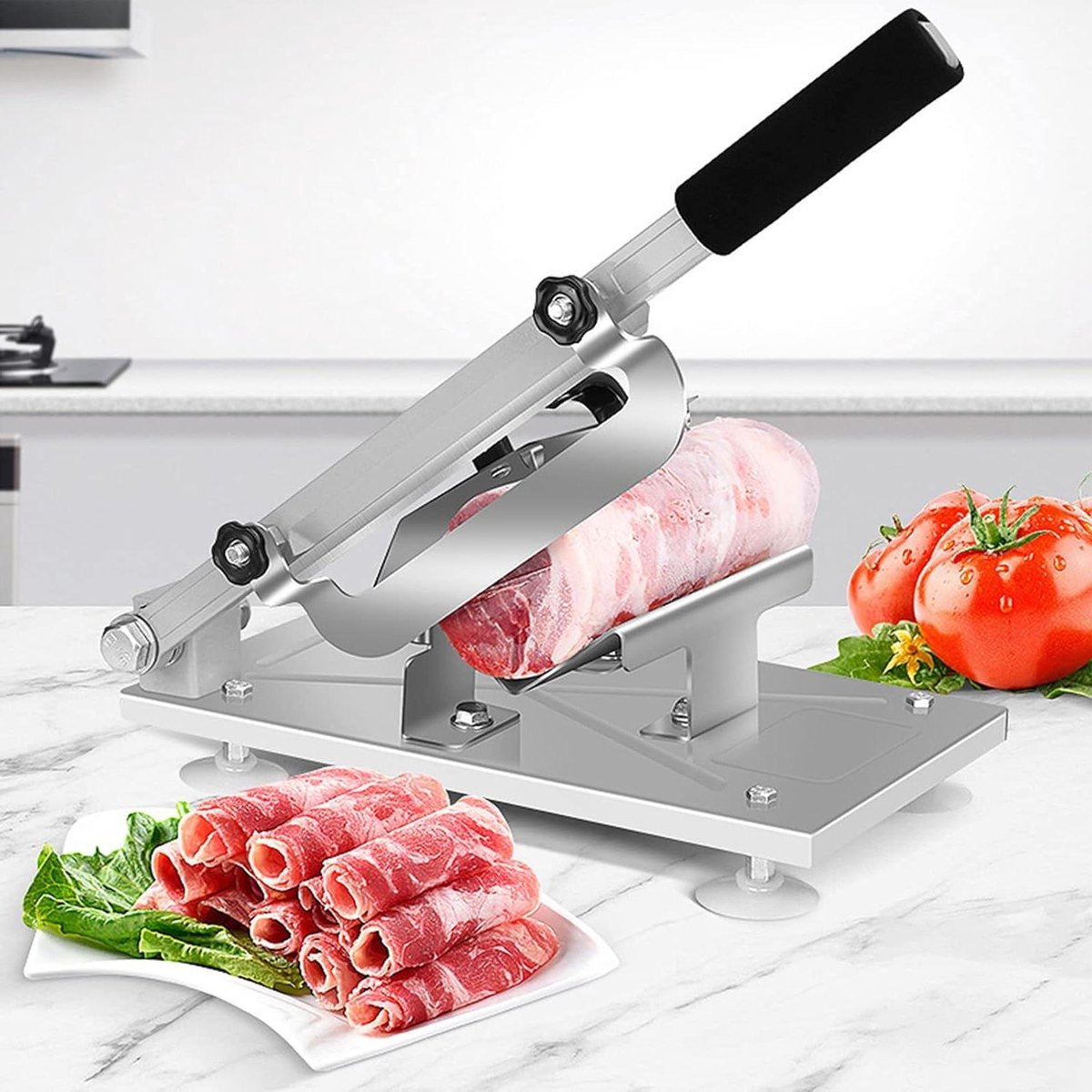 Vleessnijmachine - Snijmachine vlees - Thuisgebruik keuken - Verstelbare dikte - Niet gespecificeerd - Zilver