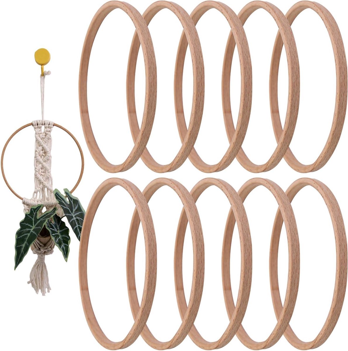Houten Borduurringen - Macrame Hoepels - Kransen Maken - Gladde Afwerking - 10 stuks - Houtkleur