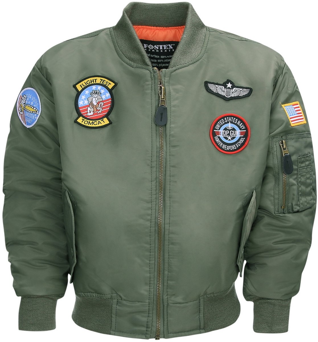 Fostex Garments - Kids MA-1 flight jacket (kleur: Groen / maat: XL)
