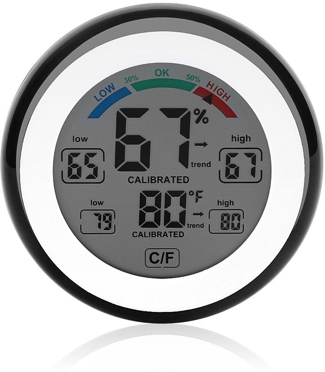 Dailygoody - Digitale Hygrometer Thermometer - Vochtigheidsmeter - Touch Screen - Zwart - Temperatuurmeter - Geschikt voor Binnen - Zwart