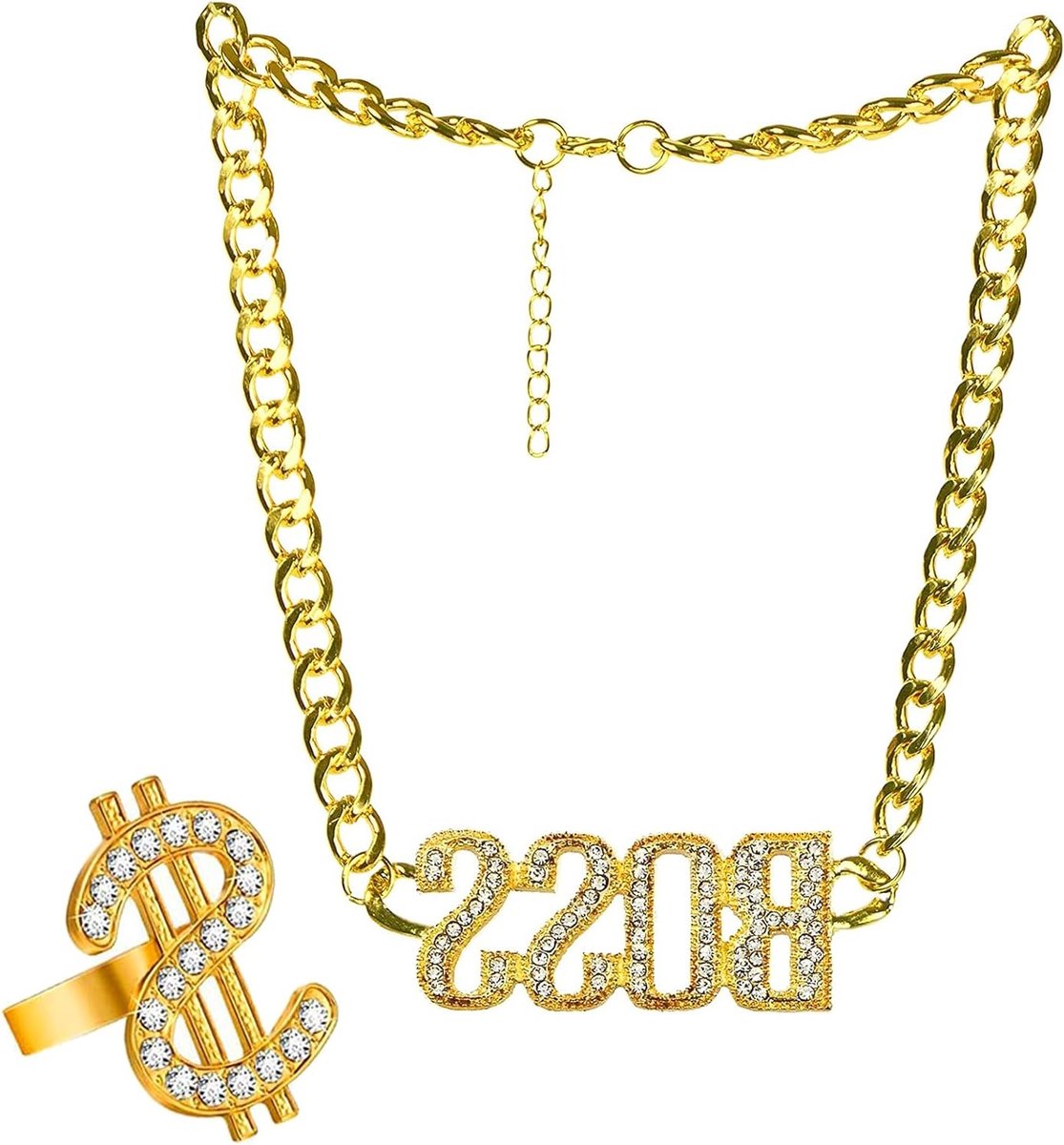 Hip Hop Kostuum Set voor Carnaval en Feest, 80s 90s Stijl, Inclusief Rapper Accessoires en Kettingen voor Unisex