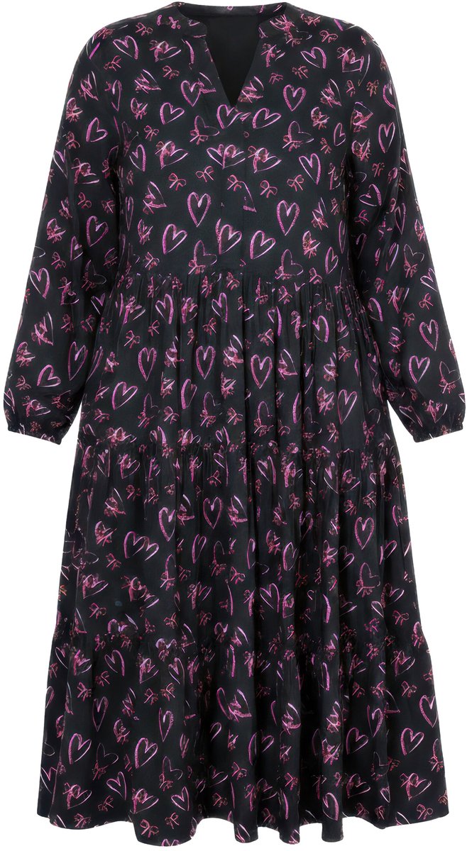 Studio Untold - Dames - Maxi-jurk hartstrikjes V-hals volants - Zwart - Maat 42+