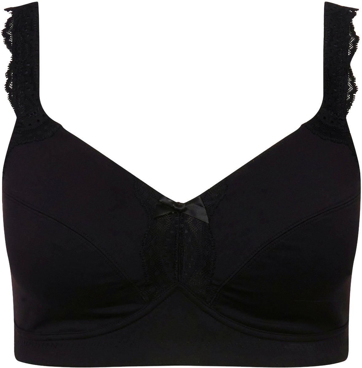 Ulla Popken - Dames - Softbeha kanten detail zonder beugels - Zwart - Maat 90B
