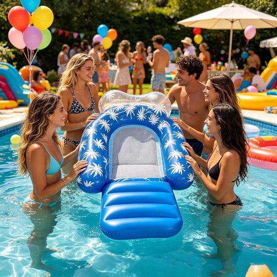 Opblaasbaar Zwembad Vlot - Water Ligbed - Ontspannen Drijven - Verstelbare Beensteun - 130x85cm - Blauw — afbeelding 3