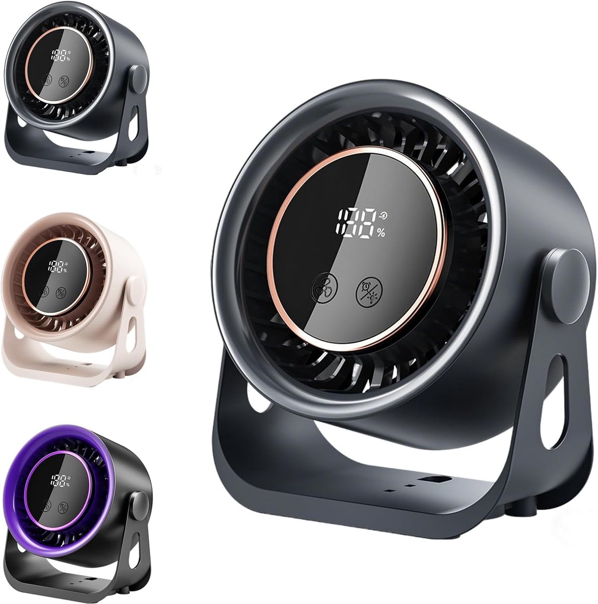 Bureau ventilator - Mini ventilator - USB ventilator - Hangventilator - Traploze snelheidsregeling met 199 standen - 8-uurs timer - LCD-display - Draagbare ventilator voor bureau, thuis op de camping - 14,8 x 7,4 x 15,6 cm - Grijs