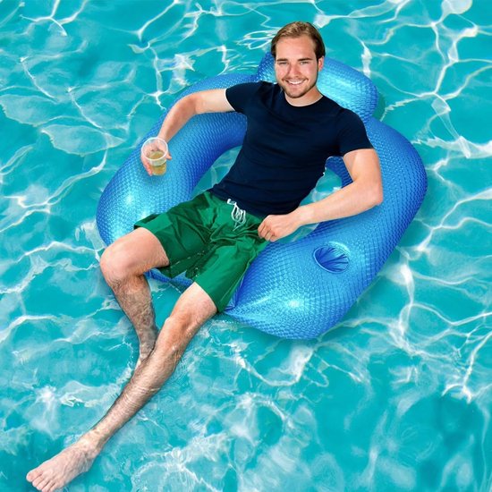 Zwembad Lounger - Opblaasbare Ligstoel - Waterrecreatie - Geïntegreerde Bekerhouder - 90x80x40cm - Blauw — afbeelding 4