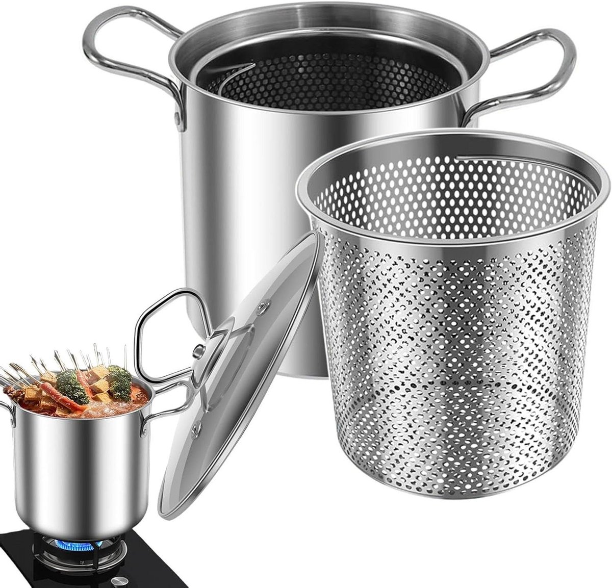 Visbraadpan Friteuse - Frietpan Keuken - Lekker Frituren - Anti-verbrandingsgrepen - 35 Liter - Zilver