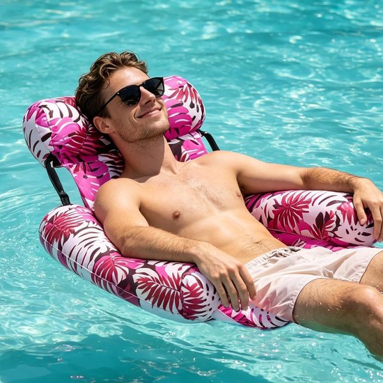 Opblaasbare Pool Ligstoel - Drijvende Lounger - Ontspannen op water - Ademende Mesh Stof - Compact Opvouwbaar - Roze — afbeelding 3