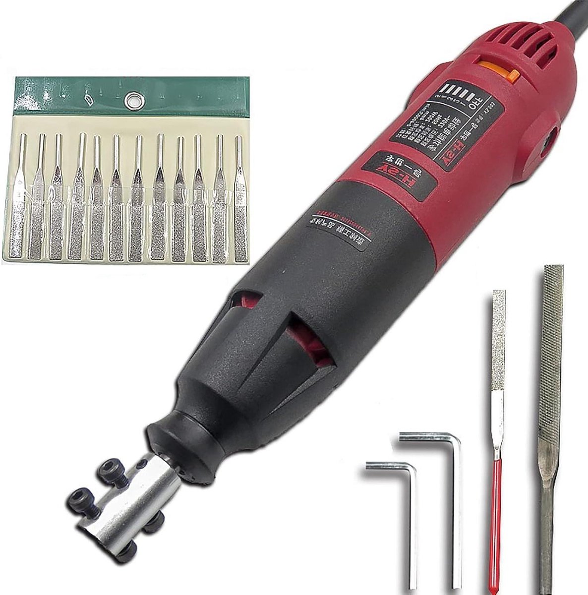 Elektrische Vijlenset - Naaldvijlen Set - Fijn Slijpwerk - Zuiver Koper Motor - 280 x 50 mm - Zilverkleurig