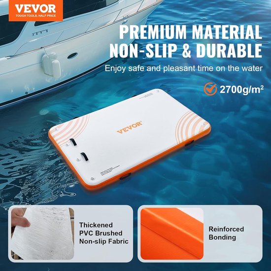 Drijvend Dok - Water Platform - Waterplezier Beleven - Antislip PVC Stof - 2.43 x 1.52 Meter - Wit Oranje — afbeelding 5