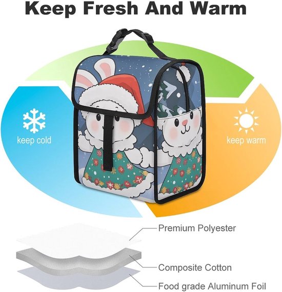 Geïsoleerde lunchtas - Koeltas draagtas - Picknick en kamperen - Verdikte aluminiumfolie - Grote capaciteit - Kerst Bunny — afbeelding 5