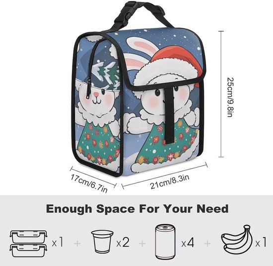 Geïsoleerde lunchtas - Koeltas draagtas - Picknick en kamperen - Verdikte aluminiumfolie - Grote capaciteit - Kerst Bunny — afbeelding 4