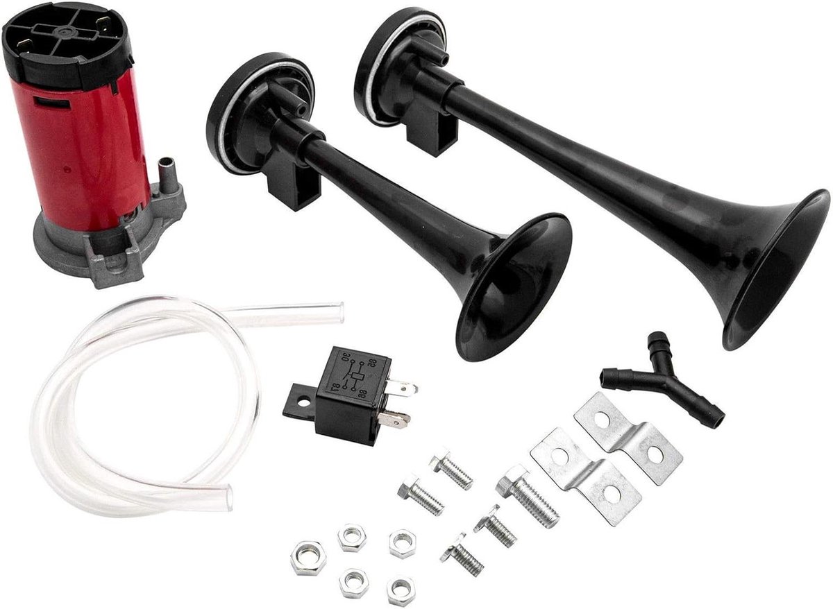 Dubbele Luchthoorn - Luid Signaal - Veilig Verkeer - 178dB Extreem Luid - 12 Volt - Zwart