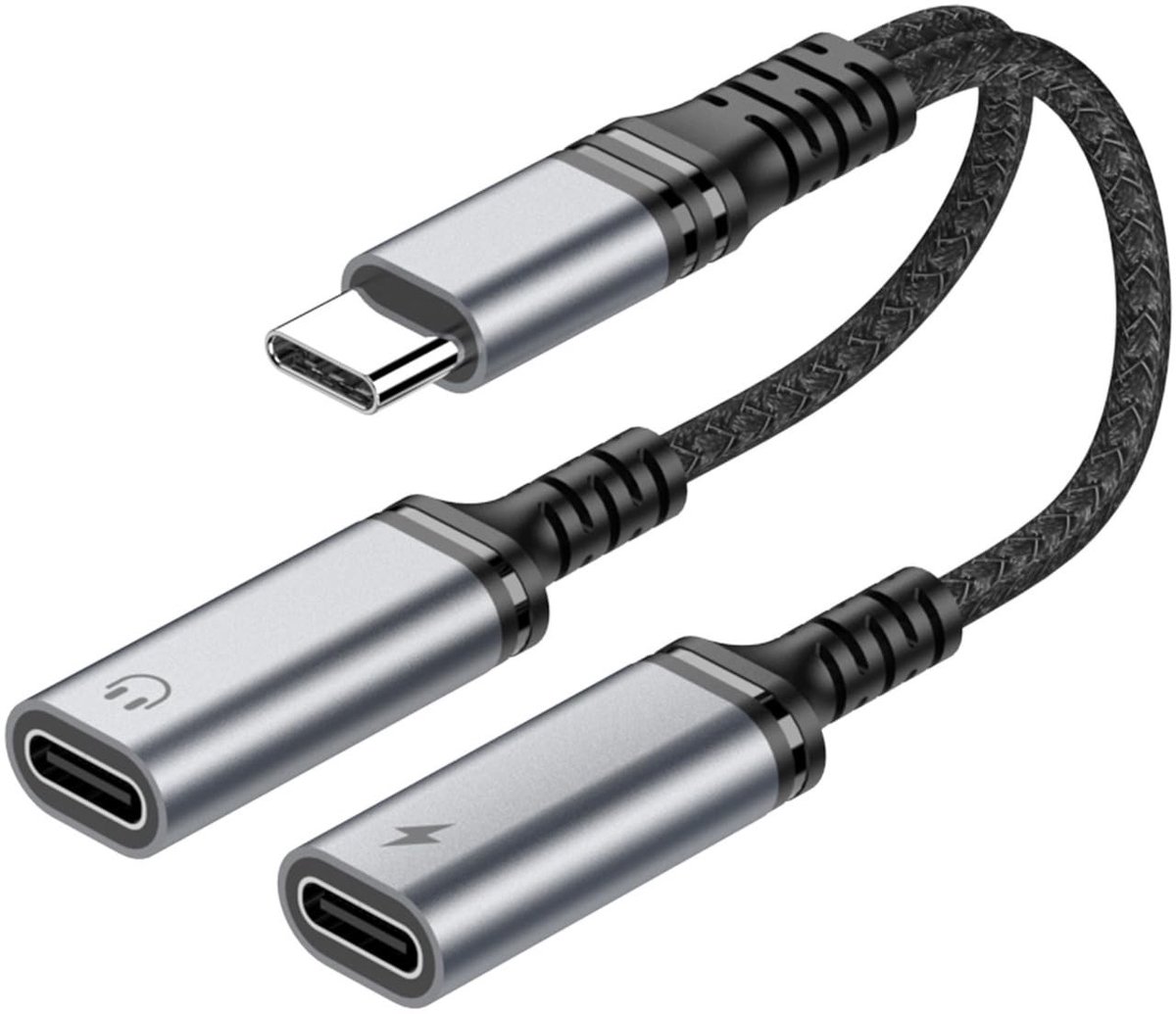 aladdien - USB C naar USB C splitter - 2 USB-C Dual Hub - Snel opladen - Zwart - Geschikt voor Mac Xbox One PS5 Laptop - 3,5 mm aansluiting