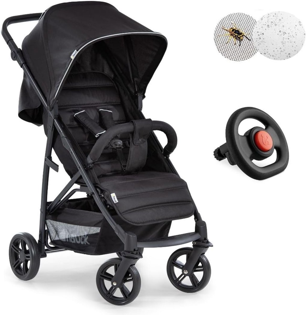 Lichte en Compact Opvouwbare Kinderwagen met Roterende Wielen en XXL Accessoire Set - Zwart