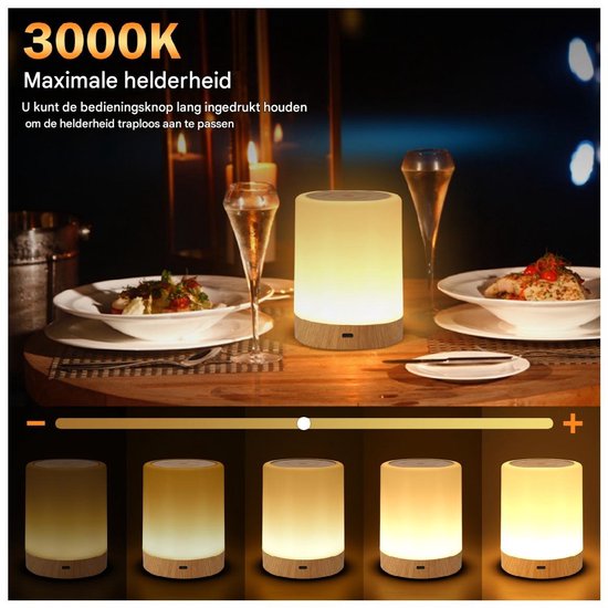 GELLDG Schrijftafellamp voor Kinderen - LED Nachtlampje met Slidende Touchring - 95x120mm - Dimbaar met Timerfunctie - Geschikt voor Slaapkamer en Werkplek - Draagbaar USB-oplaadbaar - Kunststof van GelldG — afbeelding 4