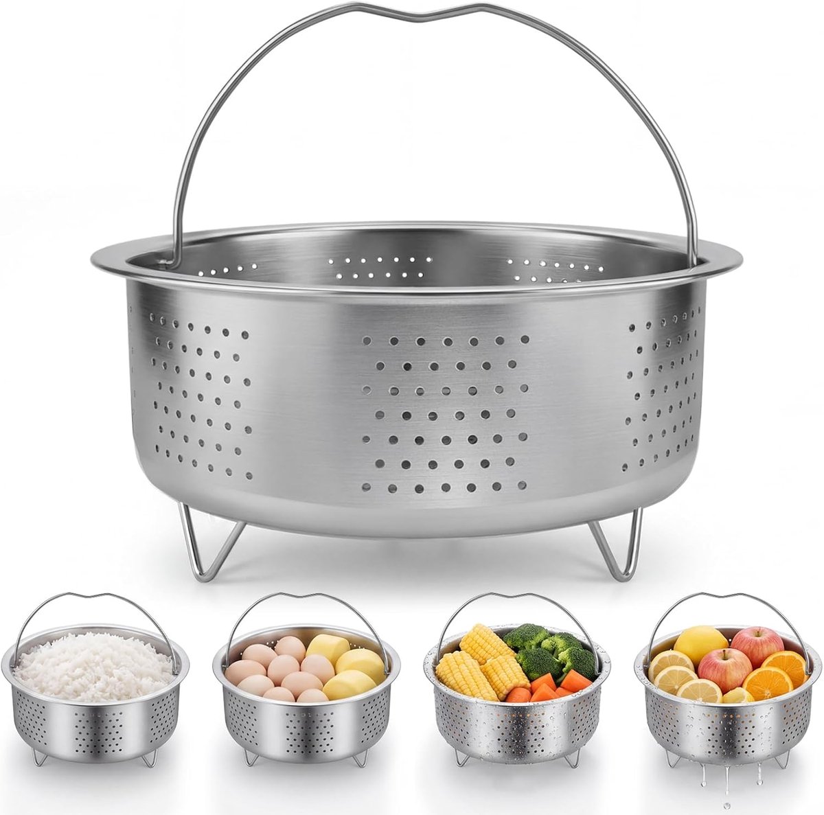 Stoominzet Pan - Stoommand RVS - Gezond Koken - Versterkte Handgreep - 20 cm Diameter - Zilver