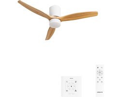 CREATE - Stille plafondventilator 40W Ø132cm 100% hout met aanpasbare gipsen behuizing - Met licht - Controller voor wandmontage + afstandsbediening - WIND CALM CONCRETE