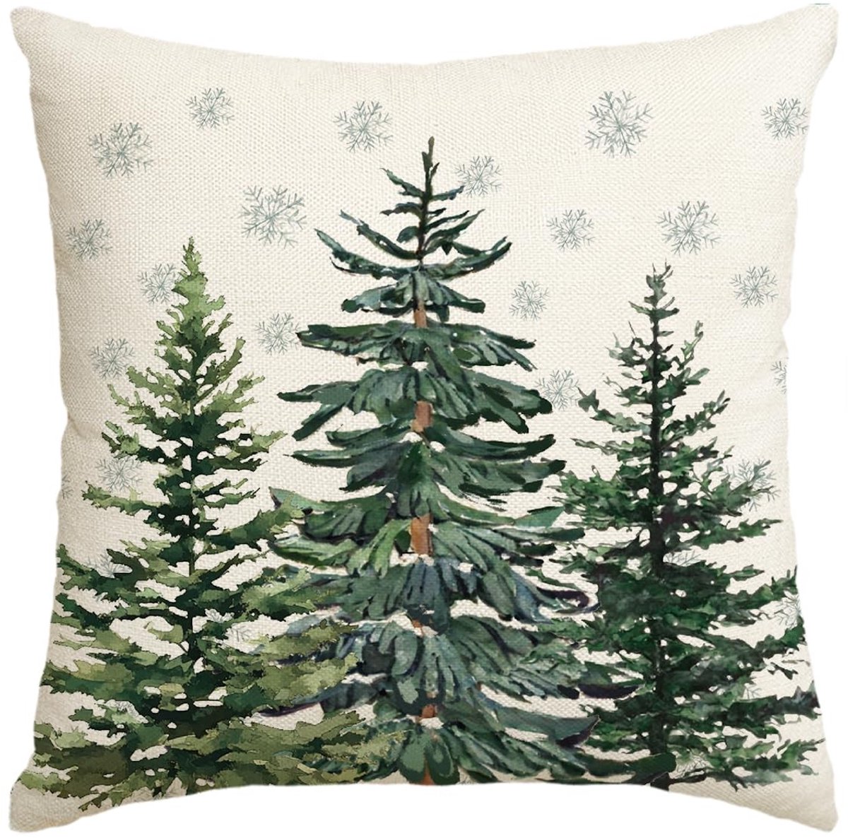 aladdien - Dennenbomen kussensloop - Sneeuwvlokken kerst decoratie - 40x40 cm - Winterse uitstraling - Geschikt voor woonkamer en slaapkamer - Beige...