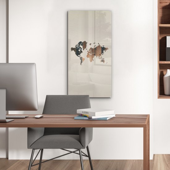Peinture sur Verre - Carte du Wereldkaart - Bois - Planche - 40x80 cm - Peintures sur Verre Peintures - Photo sur Glas