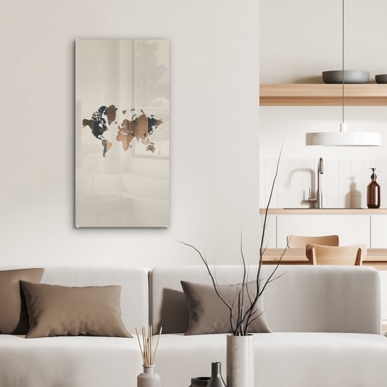 Peinture sur Verre - Carte du Wereldkaart - Bois - Planche - 40x80 cm - Peintures sur Verre Peintures - Photo sur Glas