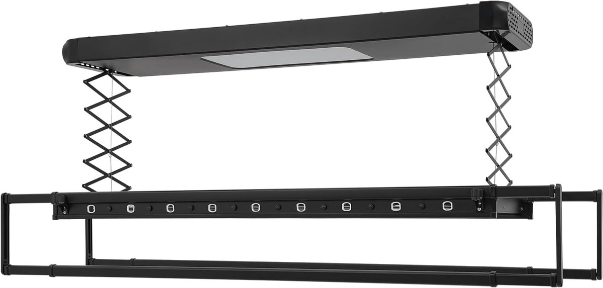 Elektrisch Wasrek Plafonddroger Uittrekbaar Ruimte Besparen Met LED Verlichting 215 x 56 x 110 cm Zwart